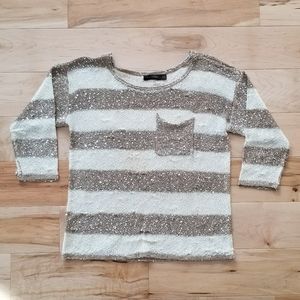 The Limited Stripe Sequined 3/4 Sleeve Sweater